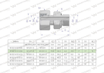 Przyłączka hydrauliczna metryczna AB (EVGE) M14x1.5 08L x M12x1.5 ED Waryński ( sprzedawane po 2 )