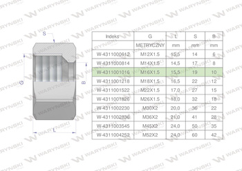 Nakrętka hydrauliczna metryczna (M10L) M16x1.5 10L Waryński ( sprzedawane po 20 )