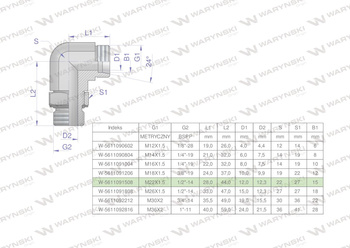 Kolanko hydrauliczne nastawne BB M22x1.5 15L x 1/2"BSP z regulacją Waryński ( sprzedawane po 2 )
