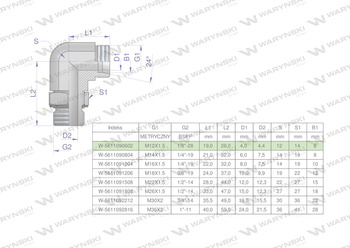 Kolanko hydrauliczne nastawne BB M12x1.5 06L x 1/8" BSP z regulacją Waryński