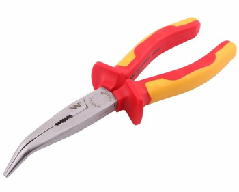 Szczypce izolowane, wydłużone wygięte 200 mm. VDE. Waryński