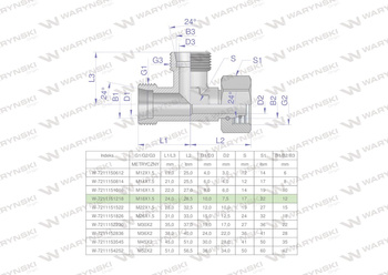 Trójnik hydrauliczny niesymetryczny metryczny BBA M18x1.5 12L (XEVL) Waryński ( sprzedawane po 5 )