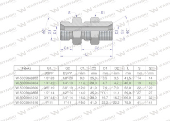 Złączka hydrauliczna calowa grodziowa BB 1/4" BSP z przeciwnakrętką (XSV) Waryński ( sprzedawane po 2 )