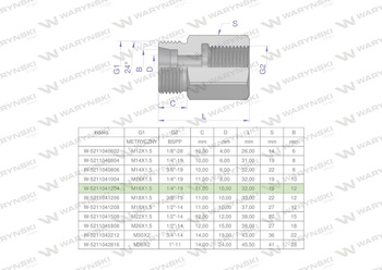 Tulejka różnicowa hydrauliczna AB M18x1.5 12L GZ x 1/4" BSP Waryński ( sprzedawane po 2 )