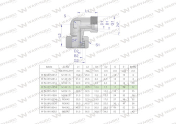 Kolanko hydrauliczne metryczne AB M18x1.5 12L (XEVW) Waryński ( sprzedawane po 5 )