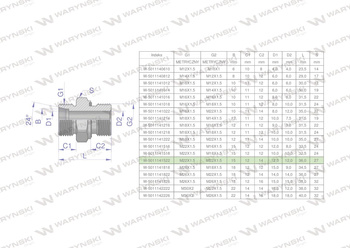 Przyłączka hydrauliczna metryczna BB (XGE) M22x1.5 15L x M22x1.5 ED Waryński ( sprzedawane po 10 )