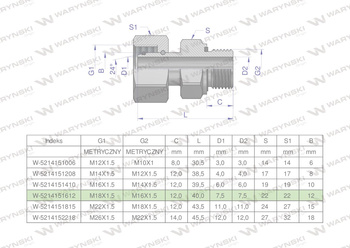 Przyłączka hydrauliczna metryczna AB (EVGE) M18x1.5 12L x M16x1.5 ED Waryński ( sprzedawane po 2 )