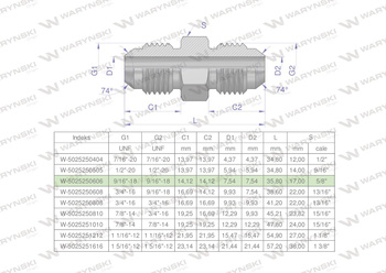 Złączka hydrauliczna calowa BB 9/16" UNF (JIC) Waryński ( sprzedawane po 2 )