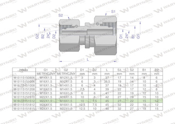 Złączka hydrauliczna metryczna AA M22x1.5 15L x M18x1.5 12L Waryński ( sprzedawane po 5 )