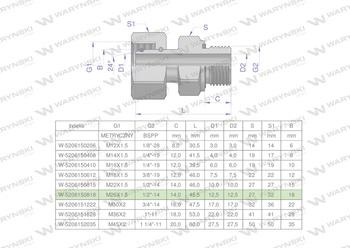 Przyłączka hydrauliczna AB (EVGE) M26x1.5 18L x 1/2" BSP ED Waryński