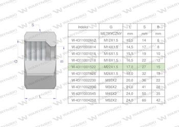 Nakrętka hydrauliczna metryczna (M15L) M22x1.5 15L Waryński ( sprzedawane po 20 )