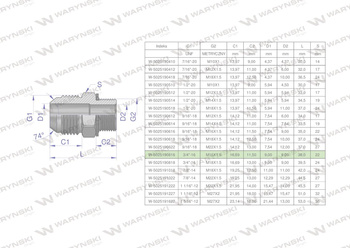 Przyłączka hydrauliczna BB 3/4"UNF (JIC) x M16x1.5 (XGE) Waryński ( sprzedawane po 2 )