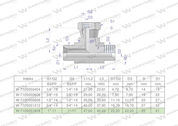 Trójnik hydrauliczny symetryczny calowy BAB 1" BSP (XEVT) Waryński