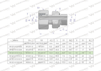 Przyłączka hydrauliczna metryczna AB (EVGE) M16x1.5 10L x M14x1.5 ED Waryński ( sprzedawane po 2 )