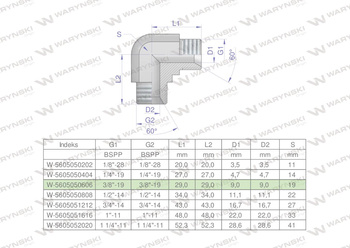 Kolanko hydrauliczne calowe BB 3/8" BSP (XW) Waryński ( sprzedawane po 5 )