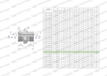Przyłączka hydrauliczna BB (XGE) M30x2 22L x 1/2" BSP ED Waryński ( sprzedawane po 2 )