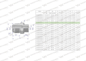 Przyłączka hydrauliczna BB 1/2"UNF (JIC) x M12x1.5 (XGE) Waryński ( sprzedawane po 2 )