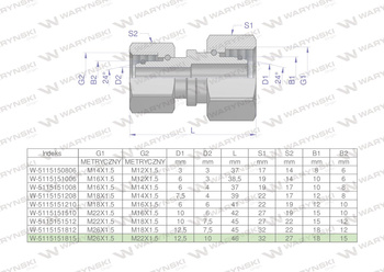 Złączka hydrauliczna metryczna AA M26x1.5 18L x M22x1.5 15L Waryński