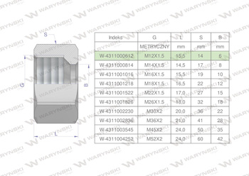 Nakrętka hydrauliczna metryczna (M06L) M12x1.5 06L Waryński ( sprzedawane po 20 )