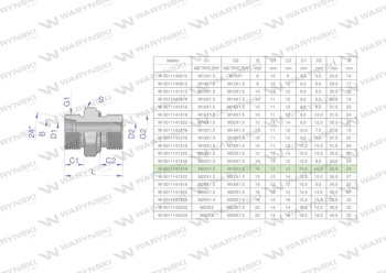 Przyłączka hydrauliczna metryczna BB (XGE) M22x1.5 15L x M18x1.5 ED Waryński ( sprzedawane po 10 )