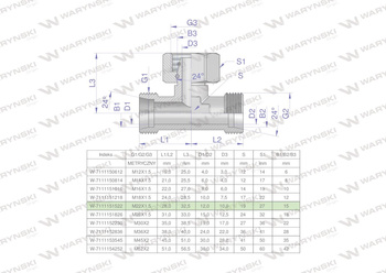 Trójnik hydrauliczny symetryczny metryczny BAB M22x1.5 15L (XEVT) Waryński ( sprzedawane po 5 )