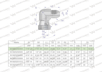 Kolanko hydrauliczne calowe AB 7/16" UNF (JIC) Waryński
