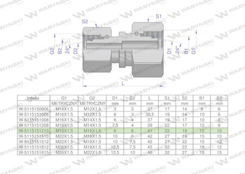 Złączka hydrauliczna metryczna AA M18x1.5 12L x M16x1.5 10L Waryński ( sprzedawane po 5 )