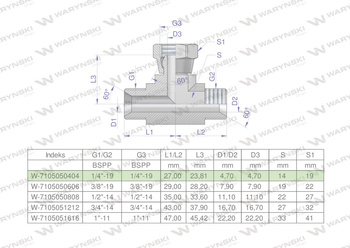 Trójnik hydrauliczny symetryczny calowy BAB 1/4" BSP (XEVT) Waryński