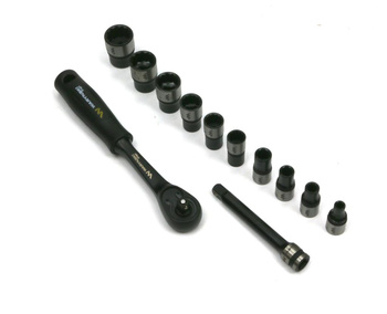 Zestaw 12 el. nasadki 1/4 przedłużka 7.5 cm grzechotka 4 5.5 6 7 8 9 10 12 13 14 Waryński