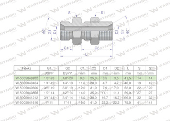Złączka hydrauliczna calowa grodziowa BB 1/8" BSP z przeciwnakrętką (XSV) Waryński ( sprzedawane po 2 )