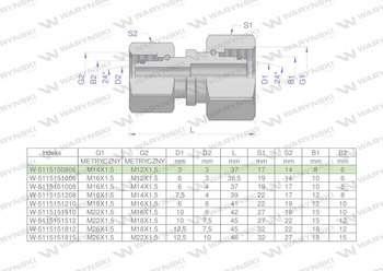 Złączka hydrauliczna metryczna AA M14x1.5 08L x M12x1.5 06L Waryński ( sprzedawane po 2 )