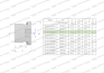 Korek hydrauliczny metryczny (na imbus) M14x1.5 ED Waryński ( sprzedawane po 10 )