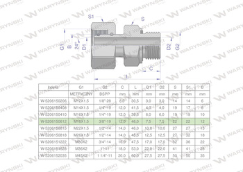 Przyłączka hydrauliczna AB (EVGE) M18x1.5 12L x 3/8" BSP ED Waryński ( sprzedawane po 2 )