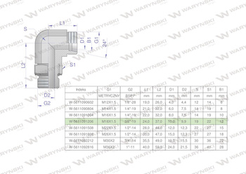 Kolanko hydrauliczne nastawne BB M18x1.5 12L x 3/8"BSP z regulacją Waryński ( sprzedawane po 2 )