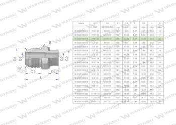 Przyłączka hydrauliczna BB 7/16"UNF (JIC) x M18x1.5 (XGE) Waryński ( sprzedawane po 2 )