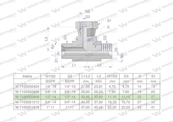Trójnik hydrauliczny symetryczny calowy BAB 1/2" BSP (XEVT) Waryński