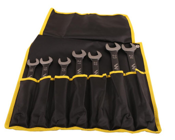 Zestaw kluczy płaskooczkowych z grzechotką w pokrowcu 7 szt rozmiary 18-24 w standardzie ASME B107-2010 Waryński