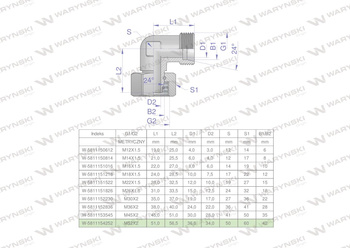 Kolanko hydrauliczne metryczne AB M52x2 42L (XEVW) Waryński