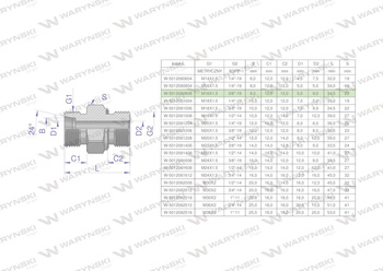 Przyłączka hydrauliczna (odmiana ciężka XGE) BB M16x1.5 08S x 3/8" BSP ED Waryński ( sprzedawane po 5 )