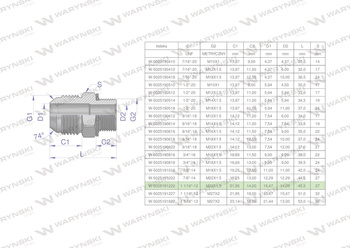 Przyłączka hydrauliczna BB 1 1/16"UNF (JIC) x M22x1.5 (XGE) Waryński ( sprzedawane po 2 )