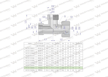 Trójnik hydrauliczny niesymetryczny metryczny BBA M45x3 35L (XEVL) Waryński