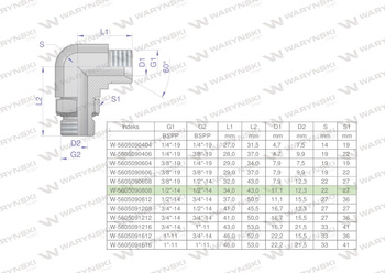 Kolanko hydrauliczne nastawne calowe BB 1/2" x 1/2" BSP z regulacją Waryński