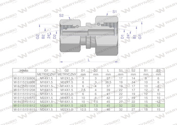 Złączka hydrauliczna metryczna AA M26x1.5 18L x M18x1.5 12L Waryński