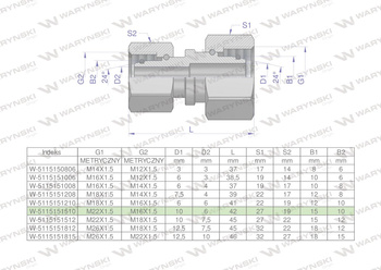 Złączka hydrauliczna metryczna AA M22x1.5 15L x M16x1.5 10L Waryński ( sprzedawane po 5 )