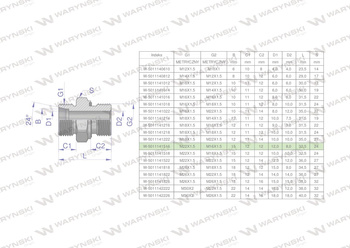 Przyłączka hydrauliczna metryczna BB (XGE) M22x1.5 15L x M16x1.5 ED Waryński ( sprzedawane po 10 )