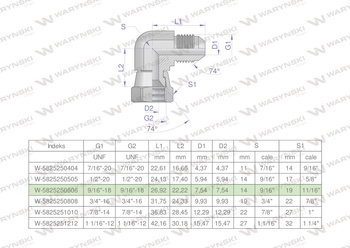 Kolanko hydrauliczne calowe AB 9/16" UNF (JIC) Waryński