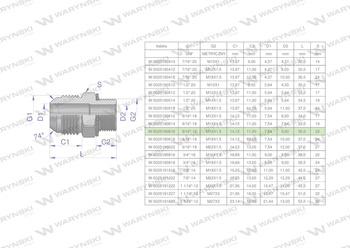 Przyłączka hydrauliczna BB 9/16"UNF (JIC) x M16x1.5 (XGE) Waryński ( sprzedawane po 2 )