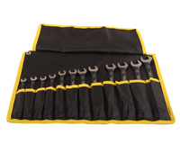 Zestaw kluczy płaskooczkowych z grzechotką w pokrowcu 12 szt rozmiary 6-17 w standardzie ASME B107-2010 Waryński