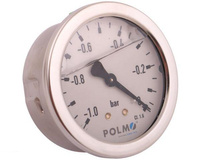 Wakuometr glicerynowy M63 (-1 do 0 bar) tylne przyłącze G1/4" POLMO