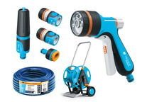 Zestaw ogrodowy 1/2" (wąż 20m. zestaw natryskowy. pistolet. wózek na wąż) / TEGER